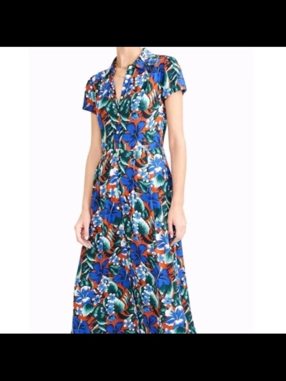 🌺 J. Crew Tropical Floral Button Up Short Sleeve Maxi Dress in Blue Sz. XL - Picture 2 of 9